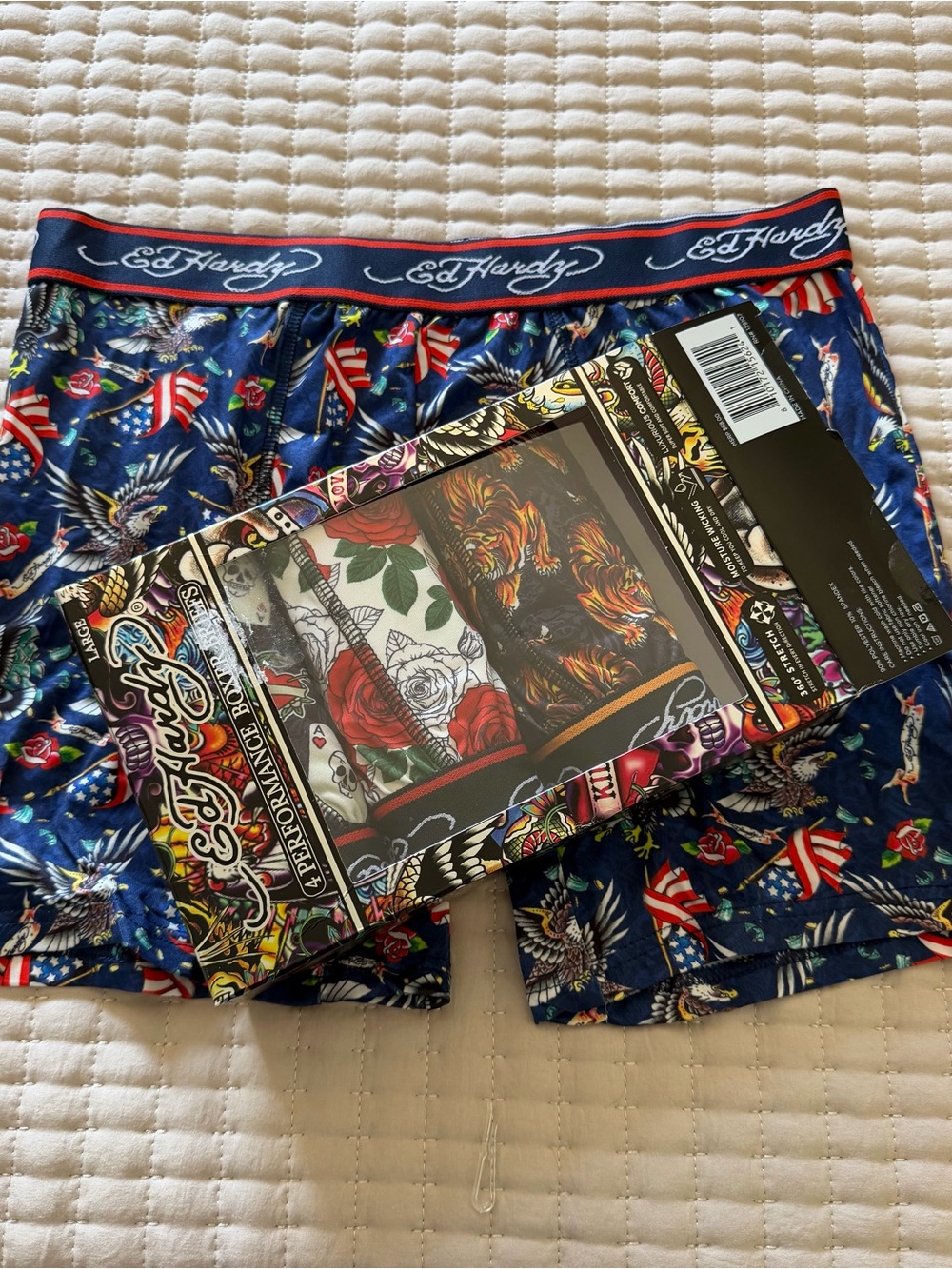 Ed Hardy Blue Boxer Briefs with Patriotic Eagle & Flag Print